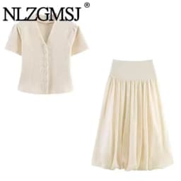 NLZGMSJ 2026 Spring Knitted Women Sets Slim Sweater Cardigan Ruffles Crop Top Splicing Long Skirt Suits Y2K