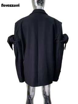 Nerazzurri Spring Autumn Black Oversized Blazers for Men Shoulder Pads Single Breasted Punk Style Fake 2 Piece Menswear Clothes