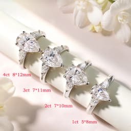 Smyoue 1-4CT Pear Cut Certified Moissanite Rings for Women 3 Gems Classic Wedding Promise Band 925 Sterling Silver Plated 18K