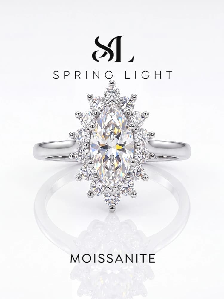 Luxury Real 1CT Marquise Moissanite Diamond Engagement Ring For Women Anniversay Wedding Party Fashion Personalized Jewelry