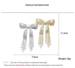 Exquisite Micro-inlaid Zircon Long Tassel Bow Brooches for Women Luxury Designer Broche Pin Clothes Fashionable Accessories