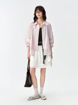 DUSHU Women's 2026 Autumn New Arrival Lyocell Pink Shirt Jacket Drawstring Waist Slim Fit Lightweight Sun Protection Outerwear