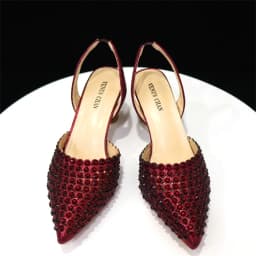 Venus Chan 2026 Elegant Women's Pointed Toe Heels - Wine Color Full Diamond Pumps with Matching Italian Shoes & Bags Set