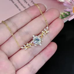 Lnngy Certificated Moissanite Necklace 14K Gold Filled Sophisticated Floral Leaf Pendant Necklaces for Women Wedding Jewelry