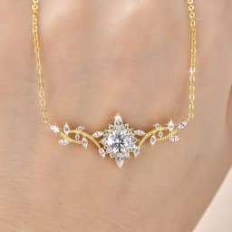Lnngy Certificated Moissanite Necklace 14K Gold Filled Sophisticated Floral Leaf Pendant Necklaces for Women Wedding Jewelry