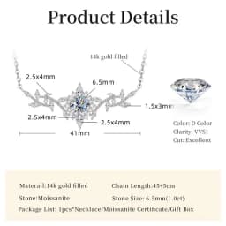 Lnngy Certificated Moissanite Necklace 14K Gold Filled Sophisticated Floral Leaf Pendant Necklaces for Women Wedding Jewelry