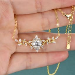 Lnngy Certificated Moissanite Necklace 14K Gold Filled Sophisticated Floral Leaf Pendant Necklaces for Women Wedding Jewelry