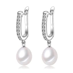 YouNoble Genuine Silver 925 Pearl Earrings Wedding,Natural Freshwater Pearl Drop Earrings Birthday Gift Daughter Pink White