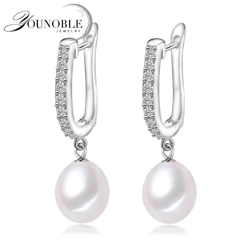 YouNoble Genuine Silver 925 Pearl Earrings Wedding,Natural Freshwater Pearl Drop Earrings Birthday Gift Daughter Pink White