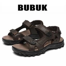Bubuk Men's Outdoor Casual Sandals Made of Top Layer Cowhide, Fashionable and Versatile Open-Toe Design, Adjustable for All Seasons, Comfortable Flat Beach Shoes, Men's Water Shoes