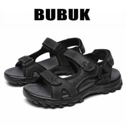 Bubuk Men's Outdoor Casual Sandals Made of Top Layer Cowhide, Fashionable and Versatile Open-Toe Design, Adjustable for All Seasons, Comfortable Flat Beach Shoes, Men's Water Shoes