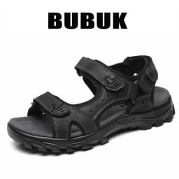 Bubuk Men's Outdoor Casual Sandals Made of Top Layer Cowhide, Fashionable and Versatile Open-Toe Design, Adjustable for All Seasons, Comfortable Flat Beach Shoes, Men's Water Shoes