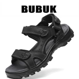 Bubuk Men's Outdoor Casual Sandals Made of Top Layer Cowhide, Fashionable and Versatile Open-Toe Design, Adjustable for All Seasons, Comfortable Flat Beach Shoes, Men's Water Shoes