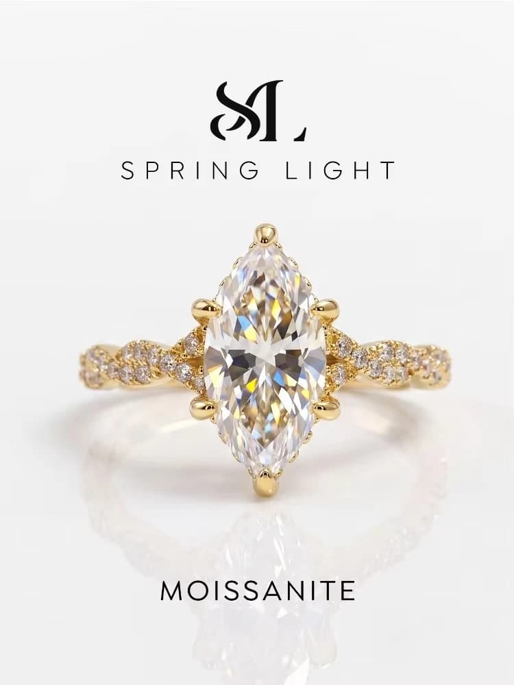Fashion Real 2CT Marquise Moissanite Diamond Engagement Ring Anniversary Rings for Women Gift Jewelry