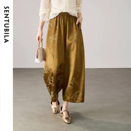 SENTUBILA Cloud Glow Cropped Pants Women 2026 New Chinese Style Elegant Loose Slim Fit Scythe Ankle Length Trousers 163KN7872