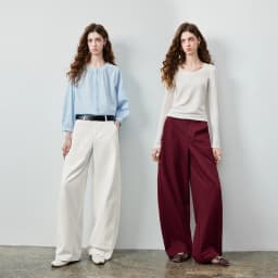 TOYOUTH Women's Soft Touch Curved Leg Long Pants 2026 Fall New Arrival High Waist Seam Detail Slimming Pear Shape Friendly