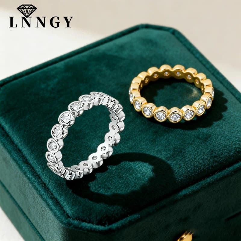 Lnngy Certified D Color VVS1 3mm Moissanite Stackable Eternity Ring 14k Gold Filled Wedding Rings For Women Sparkling Jewelry