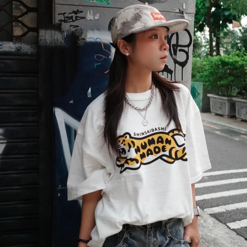 Human Made 2026SS Tiger Print Tee, Cotton Vintage Loose Slim T-Shirt for Men Women