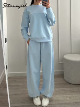 Autumn Tracksuit Women Two Piece Set Pants Outfits Blue Sweatsuits Woman Cotton Jogger Sets For Women Yellow Sweatpants Suit