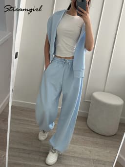 Autumn Tracksuit Women Two Piece Set Pants Outfits Blue Sweatsuits Woman Cotton Jogger Sets For Women Yellow Sweatpants Suit