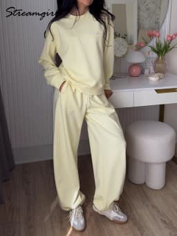 Autumn Tracksuit Women Two Piece Set Pants Outfits Blue Sweatsuits Woman Cotton Jogger Sets For Women Yellow Sweatpants Suit