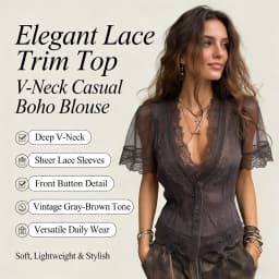 Women Boho Deep V Lace Trim Flutter Sleeve Purple Blouse For Women Sheer Tie Waist Vintage Cropped Summer Vacation Top