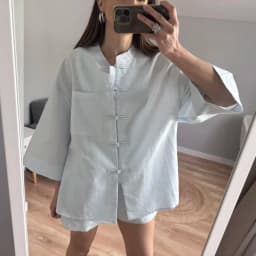 Summer Women Fashion Asian Button Chinese style Shirt Short sets