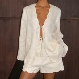 Linad Casual Loose Shorts Suits Women Elegant V Neck Lace Up Blouse With Elastic Waist Mini Pants Ruffles 2 Piece 2026 Summer