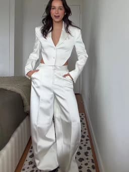 TFMLN Fashion Women's Satin Blazer Pants Set Lapel Backless Short Jacket Balloon Wide Leg Pant 2026 New Solid Casual Suit