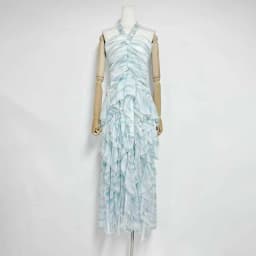 TWOTWINSTYLE Patchwork Folds Print Dresses for Women Halter Sleeveless High Waist Slimming Long Dress Female Fashion Clothing