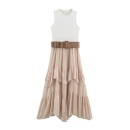 BSAY Elegant Date Party Women Sleeveless Maxi Dress Polka Dot Tiered Ruffle Asymmetrical Hem With Belt Flowy Evening Long Dress