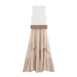 BSAY Elegant Date Party Women Sleeveless Maxi Dress Polka Dot Tiered Ruffle Asymmetrical Hem With Belt Flowy Evening Long Dress