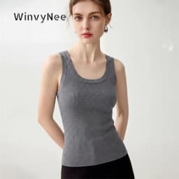 WinvyNee Women Pure Worsted Wool Camisole Solid Striped Round Neck Soft Cool Elegant Autumn Winter Knit Sling Vest ZC1817010