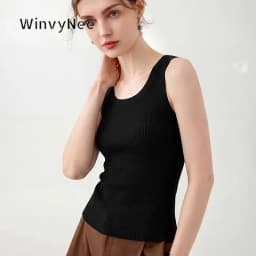 WinvyNee Women Pure Worsted Wool Camisole Solid Striped Round Neck Soft Cool Elegant Autumn Winter Knit Sling Vest ZC1817010