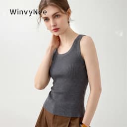 WinvyNee Women Pure Worsted Wool Camisole Solid Striped Round Neck Soft Cool Elegant Autumn Winter Knit Sling Vest ZC1817010
