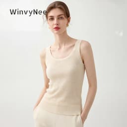 WinvyNee Women Pure Worsted Wool Camisole Solid Striped Round Neck Soft Cool Elegant Autumn Winter Knit Sling Vest ZC1817010