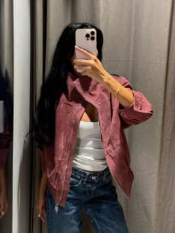 Fashion Dusty Pink Long Sleeve Faux Suede Jackets Women Oversized Stand Collar Zip Up Casual Coat 2026 Autumn New Commute Outfit