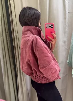 Fashion Dusty Pink Long Sleeve Faux Suede Jackets Women Oversized Stand Collar Zip Up Casual Coat 2026 Autumn New Commute Outfit