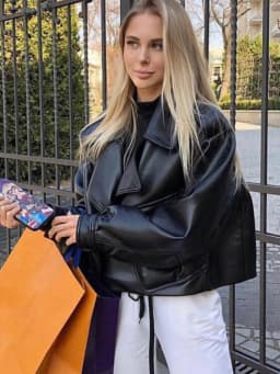 FTLZZ New Spring Women Faux Leather Jacket Biker Red White Coat Turndown Collar PU Motorcycle Jackets Loose Streetwear Outerwear