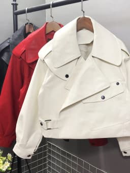 FTLZZ New Spring Women Faux Leather Jacket Biker Red White Coat Turndown Collar PU Motorcycle Jackets Loose Streetwear Outerwear