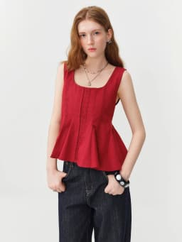 FSLE 2026 Summer Women's Red Lace Sleeveless Blouse with Waist-Defining Fit for Beach Vacations and Summer Getaways