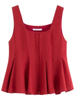 FSLE 2026 Summer Women's Red Lace Sleeveless Blouse with Waist-Defining Fit for Beach Vacations and Summer Getaways