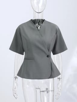 Elegant Women's Short Sleeve Blazer Coat One Button V Neck Short Sleeve Waist Cinching Jacket 2026 Spring Summer Daily Outwears