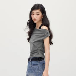 Semir Women Tshirt Short Length Halter Neck Draped Collar Fake Two Piece Slim Fit Stylish 2026 Summer Fashion Casual Top