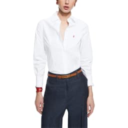 CH Women's Clothing -Women's White Button Down Shirt CHHC Logo Embroidered Long Sleeve Casual Formal Office Blouse Top