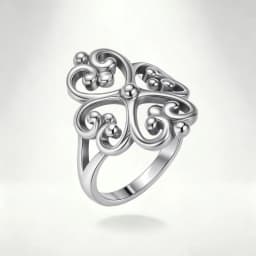 Vintage Filigree Four-Leaf Clover Ring - 925 Sterling Silver Lucky Heart Jewelry for Women