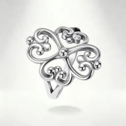 Vintage Filigree Four-Leaf Clover Ring - 925 Sterling Silver Lucky Heart Jewelry for Women