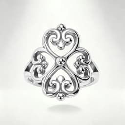 Vintage Filigree Four-Leaf Clover Ring - 925 Sterling Silver Lucky Heart Jewelry for Women