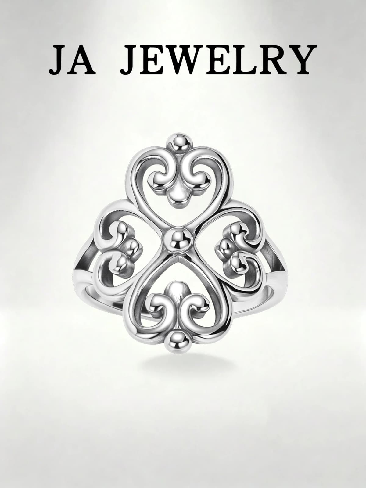 Vintage Filigree Four-Leaf Clover Ring - 925 Sterling Silver Lucky Heart Jewelry for Women