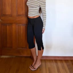 Tg Retro Low-Waist Black Cropped Pants, Slimming and Versatile Black Split-Crotch Casual Pants for Work, Hip-Hugging Black Suit Cropped Pants with Side Slits, Low-Waist Slim-Fit Capri Cropped Pants